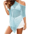 thumbnail image 2 of YSUEJPF Womens Sheer Poncho Mesh Beach Coverup One Shoulder Irregular Knit Swimsuit Cover Up Batwing Sleeve Breathable Beachwear, 2 of 6