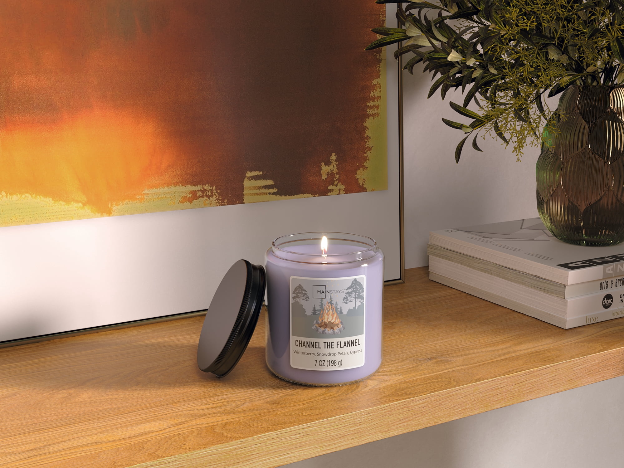 Mainstays Single-Wick Twist Glass Jar Scented Candle, Channel the Flannel Twist Lid, 7 oz.