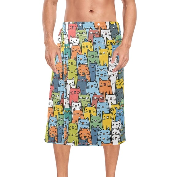 Ryvnso Men's Adjustable Shower Wrap Cute Doodle Cats-a1 Bath Towels with Snap Closure 28 x 60 inch