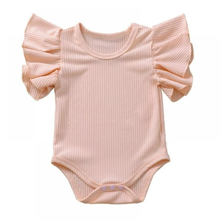 

Infant Summer Cotton Solid Flying Sleeves Knitted Romper
