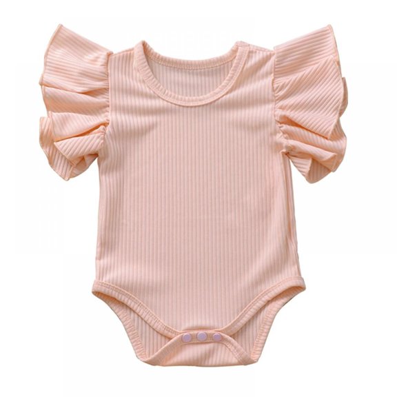 Newborn Baby Girls Ruffles Romper Short Sleeve Jumpsuit Ribbed Knitted Romper 0-18M