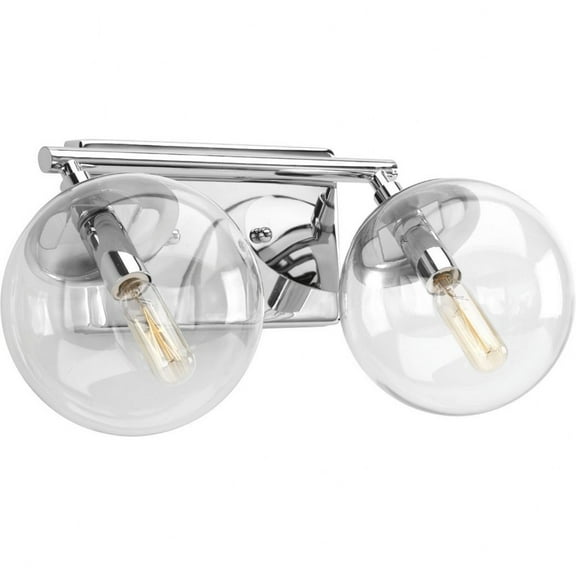 Mod 2-Light Polished Chrome Clear Glass Mid-Century Modern Bath Vanity Light
