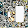 thumbnail image 2 of Metal Light Switch Wall Plate Outlet Cover (Spaceship UFO Astronaut Rocket Outerspace Star Gray - Single Duplex), 2 of 2