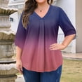 thumbnail image 2 of Abcomgle Plus Size Tops for Women 4x-5x Trendy 3/4 Sleeve Blouses Gradient Print V Neck T Shirts Pleat Hem Casual Trendy Tunics 5XL,Dark Purple, 2 of 5