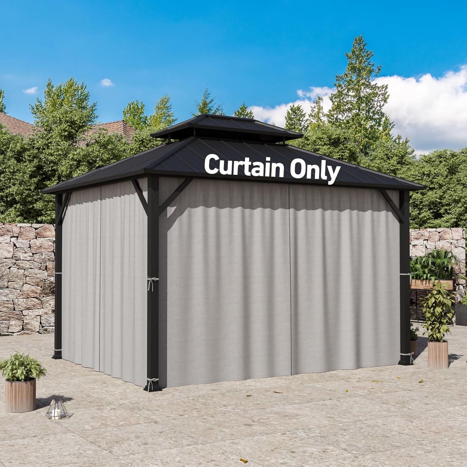 Covered Outdoor Universal 10' x12' Gazebo Curtain Replacement 4 Panel Waterproof Grey Sidewalls Curtain Only