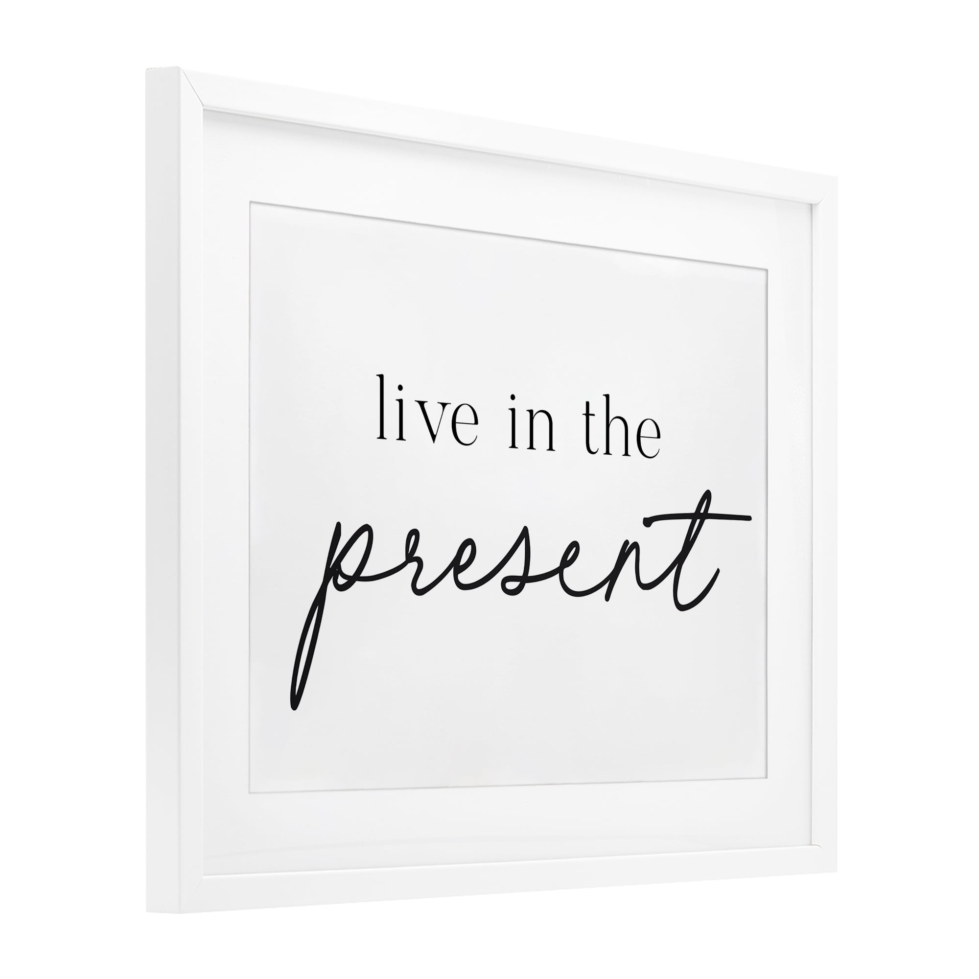 Live In The Present White Framed Print Under Glass, design by Lettered and Lined