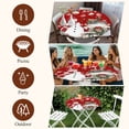 thumbnail image 6 of Red Christmas Round Tablecloth 55-60 Inch Round Fitted Table Cloth with Elastic Edge, Snowman Truck Xmas Balls Snowflake Waterproof Table Cover Protector for Outdoor Picnic Party Dining, 6 of 6