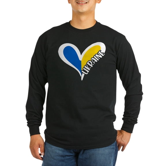 CafePress - Love Ukraine Heart Long Sleeve T Shirt - Long Sleeve Dark T-Shirt