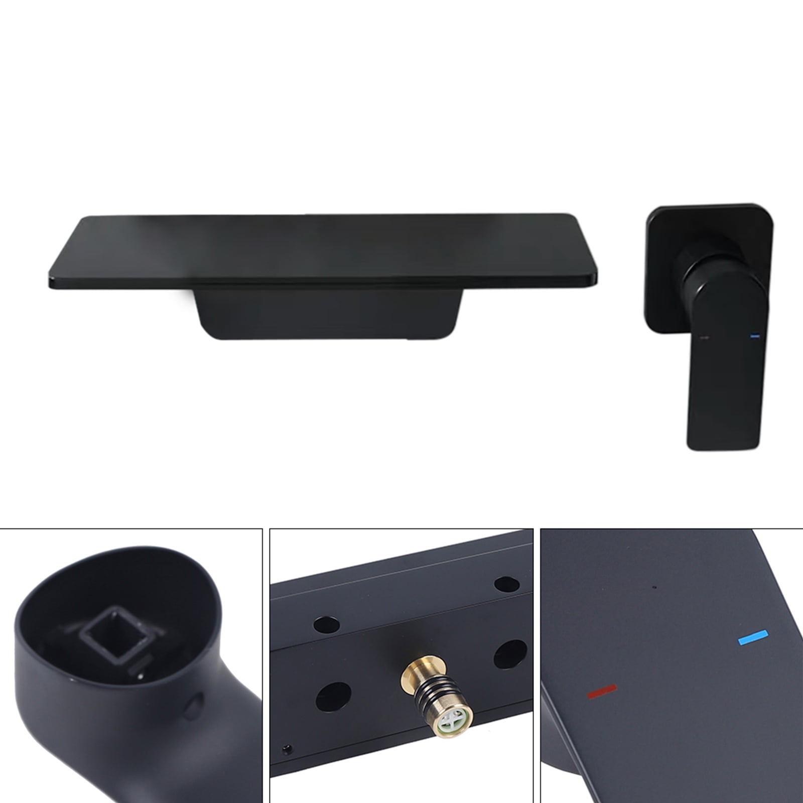 Fetcoi 5 Inch Wall Mount Waterfall Faucet for Bathtub, Black Concealed Faucet