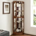 thumbnail image 3 of Miniyam 6 Shelf Corner Curio Display Cabinet with Lights, Glass Doors, Walnut, 3 of 9