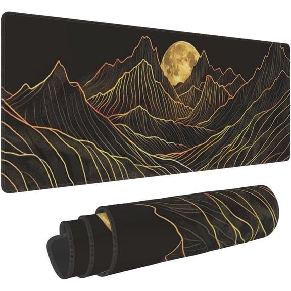 Gold Mountains Gaming Mouse Pad, Black Background Waterproof and Non-Slip Mousepad, Extended XL 31.5 x 11.8inches Desk Mat, 3mm Thick Rubber Base Desk Pad for Office Home