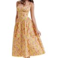 thumbnail image 3 of Vestido moldeador de cintura con corpiño floral para mujer, con cremallera, cuello en forma de corazón, sin mangas, con abertura, vestidos de verano plisados, 3 of 5