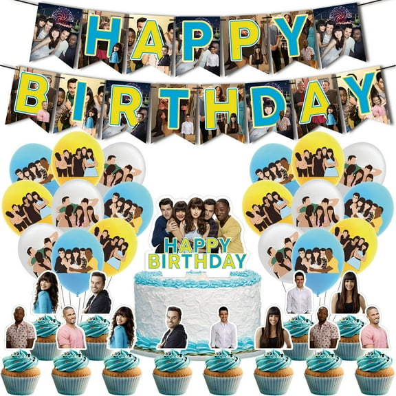 32 PCS For New Girl Birthday Party Decorations, With 1 Happy Birthday Banner Garland,18 Balloons,13 Cupcake Toppers for decorative supplies set