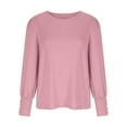 thumbnail image 4 of XFLWAM Women's Causal Long Balloon Sleeve Shirts Tops Crew Neck Smocked Cuffs Loose Blouse Pink S, 4 of 8