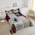 thumbnail image 3 of Erosebridal Western Cowboy Bedding Set Wild West Bull Horse King Comforter Set Teen Men Red Black Buffalo Plaid Check Bed Comforter Sets Country Farmhouse Boho Arrows Quilts Brown Grey, 3 of 6
