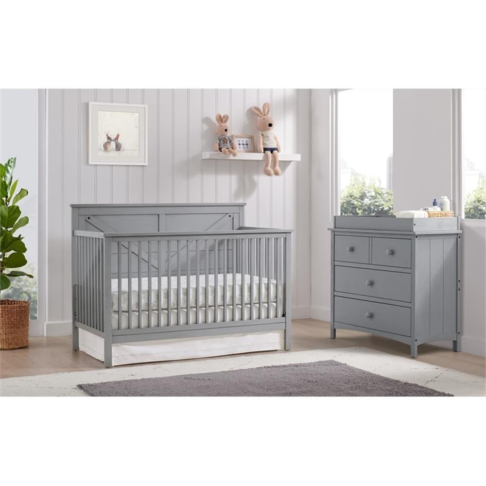 Oxford Baby Montauk 4-in-1 Convertible Crib, Farmhouse Gray, GREENGUARD Gold Certified, Wooden Crib