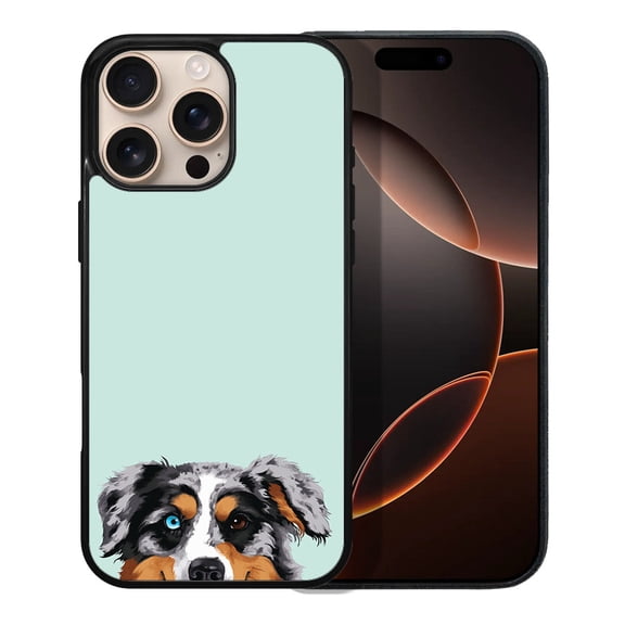 WIRESTER Shockproof Soft Rubber Cover Case for Apple iPhone 16 Pro Max 6.9" 2024, Animal Merle Aussie Australian Shepherd Dog On Aero Blue Background