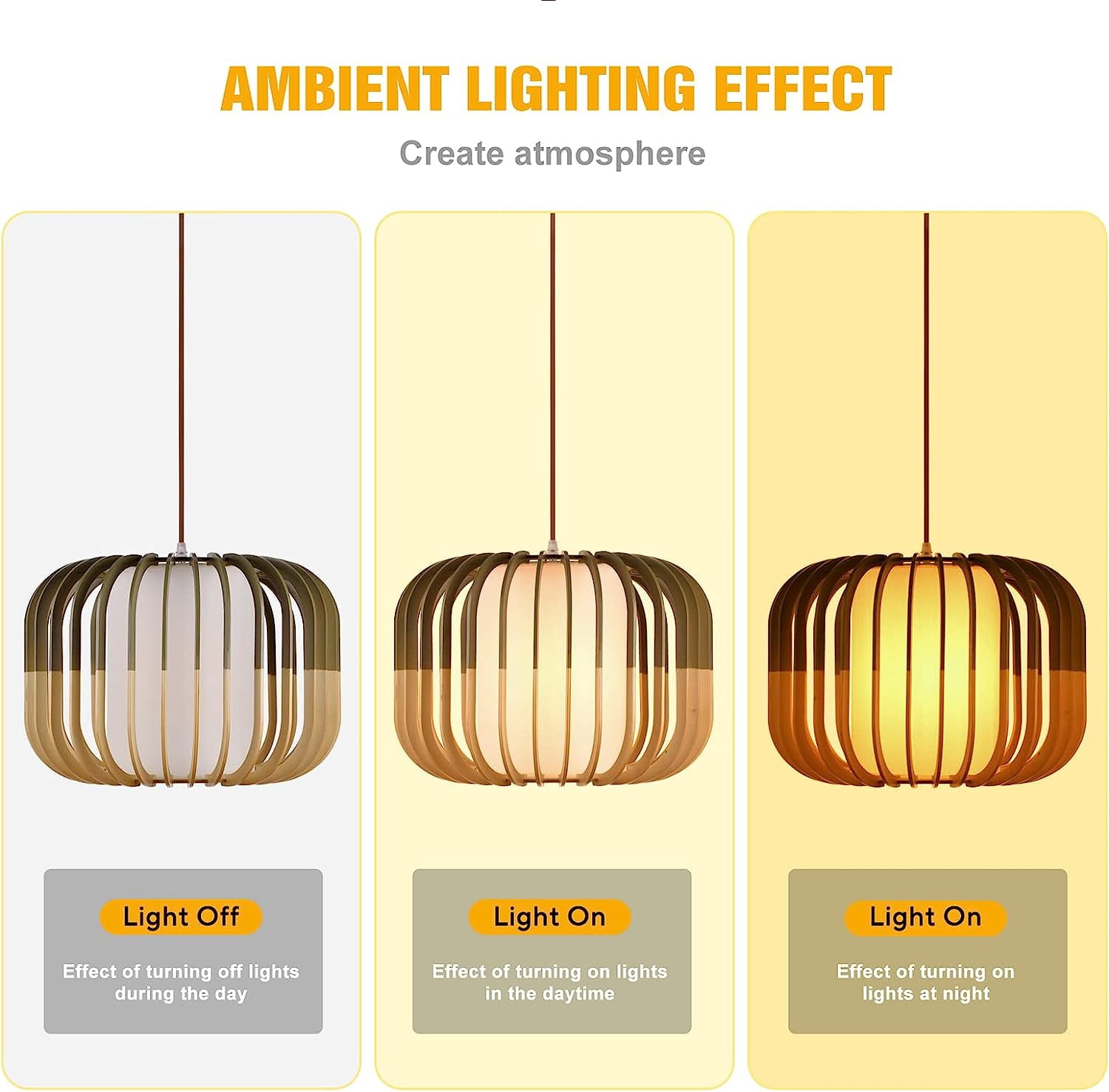 Arturesthome Wood Pendant Lights, Wicker Drum Chandelier Boho Pendant Light Basket Lighting Fixture, Large Natural Woven Hanging Lamp for Kitchen Island Dining Room Entryway