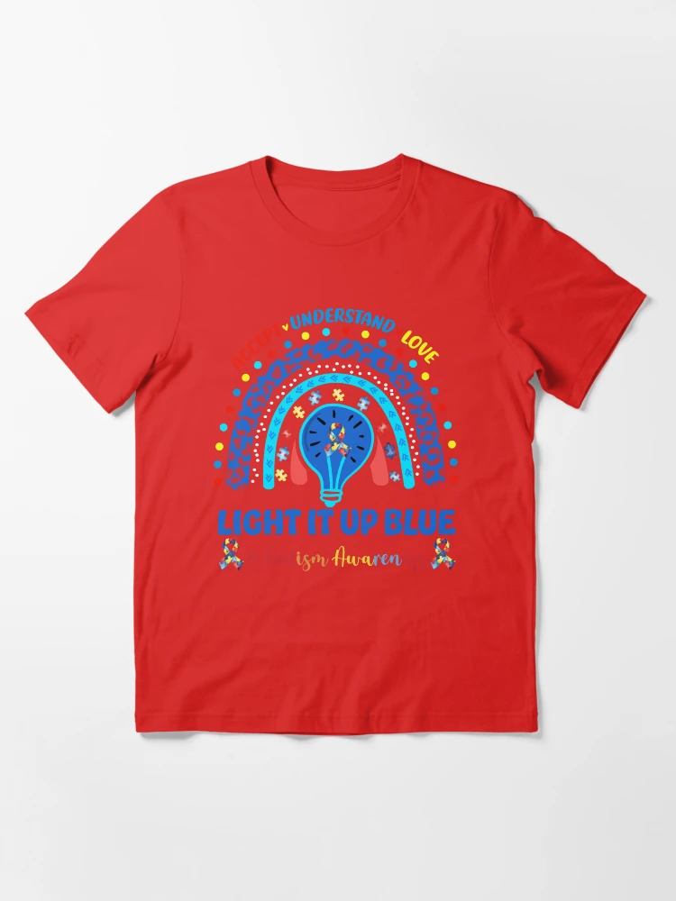Light It Up Blue Autism Awareness T-Shirt Rainbow Puzzle Piece Graphic Tee Autism Awareness Month Support Shirt