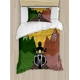 thumbnail image 1 of Motorcycle Duvet Cover Set Twin Size, Rider Adventure in the Mountains Cartoon Style Illustration Vintage Traveling, Decorative 2 Piece Bedding Set with 1 Pillow Sham, Multicolor, by Ambesonne, 1 of 3