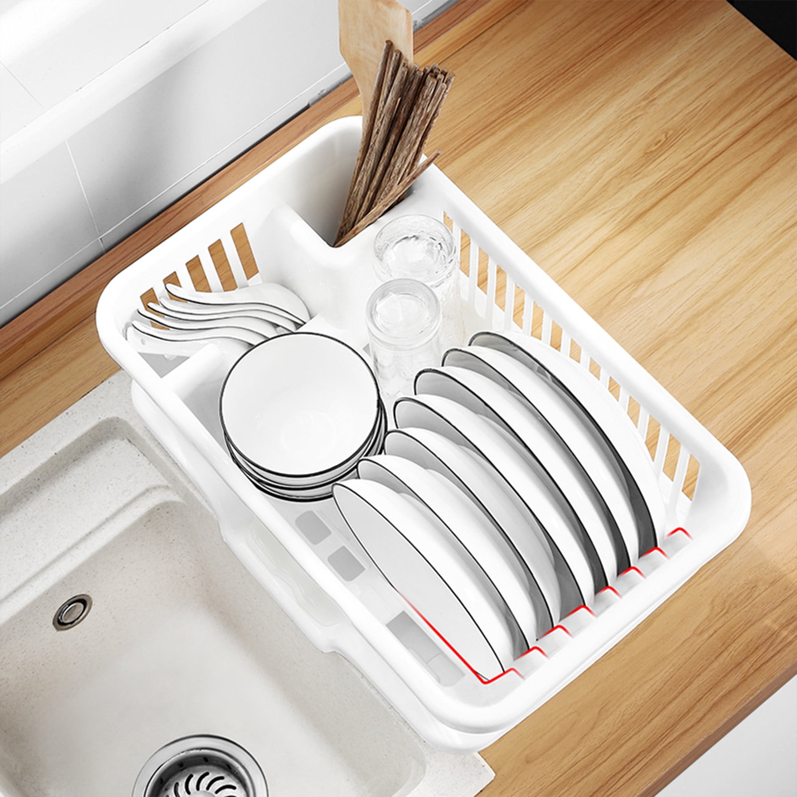 Dish Drying Rack Dish Strainers with Drain Tray Utensils Holder Organizer Rack Dish Rack and Drainaboard,Double Layer Dishes & Utensils Drying Organizer Rack for Kitchen Counter Restaurant