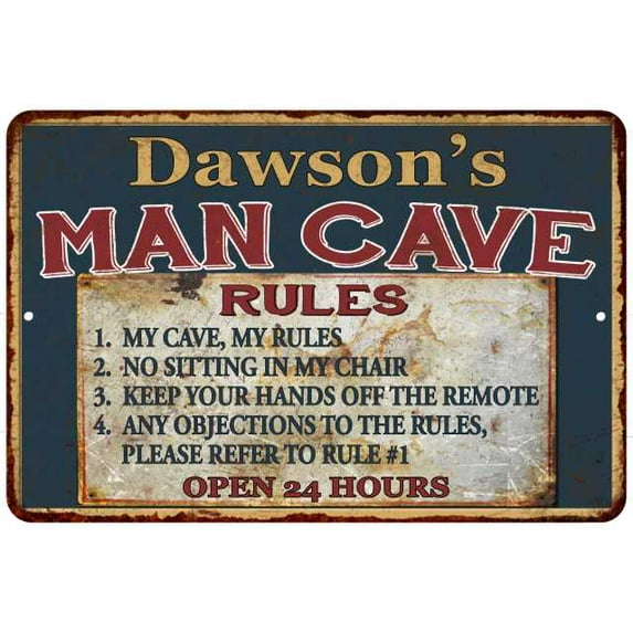 Dawson's Man Cave Rules Chic Rustic Green Sign Home 8x12 Metal 108120049448