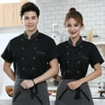 thumbnail image 2 of Unisex Chef Coat Jacket Catering Kitchen Work Clothes For Short Sleeve Chef Wear 2XL Black, 2 of 8