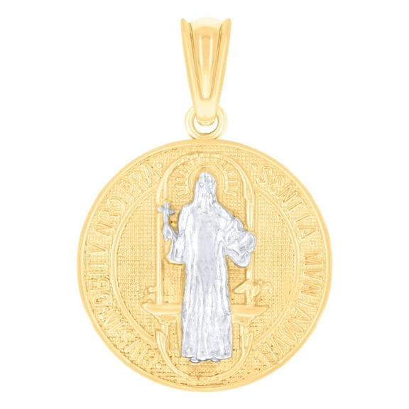 14k Two-tone Gold Mens St. Benedict Religious Charm Pendant 21.5x14.5mm Wide Necklace for Men