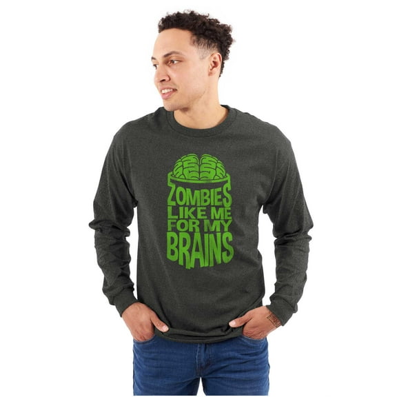 Funny Zombies Like Me For My Brains Men's Long Sleeve Tee T Shirt Brisco Brands S
