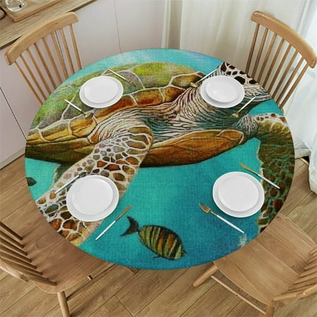 

Patifu Turtle Ocean Sea Creatures Round Tablecloth Stain-Resistant Washable Indoor Outdoor Restaurant Wedding Party Waterproof Fabric Home Decor 46 -50