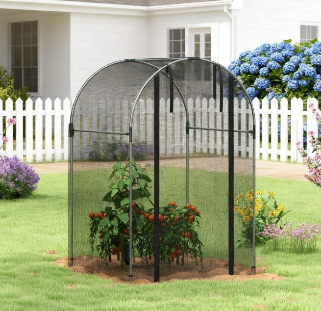 Plant Cage, Plant Protection Tent, Galvanized Steel Crop Cage, with Zippered Door