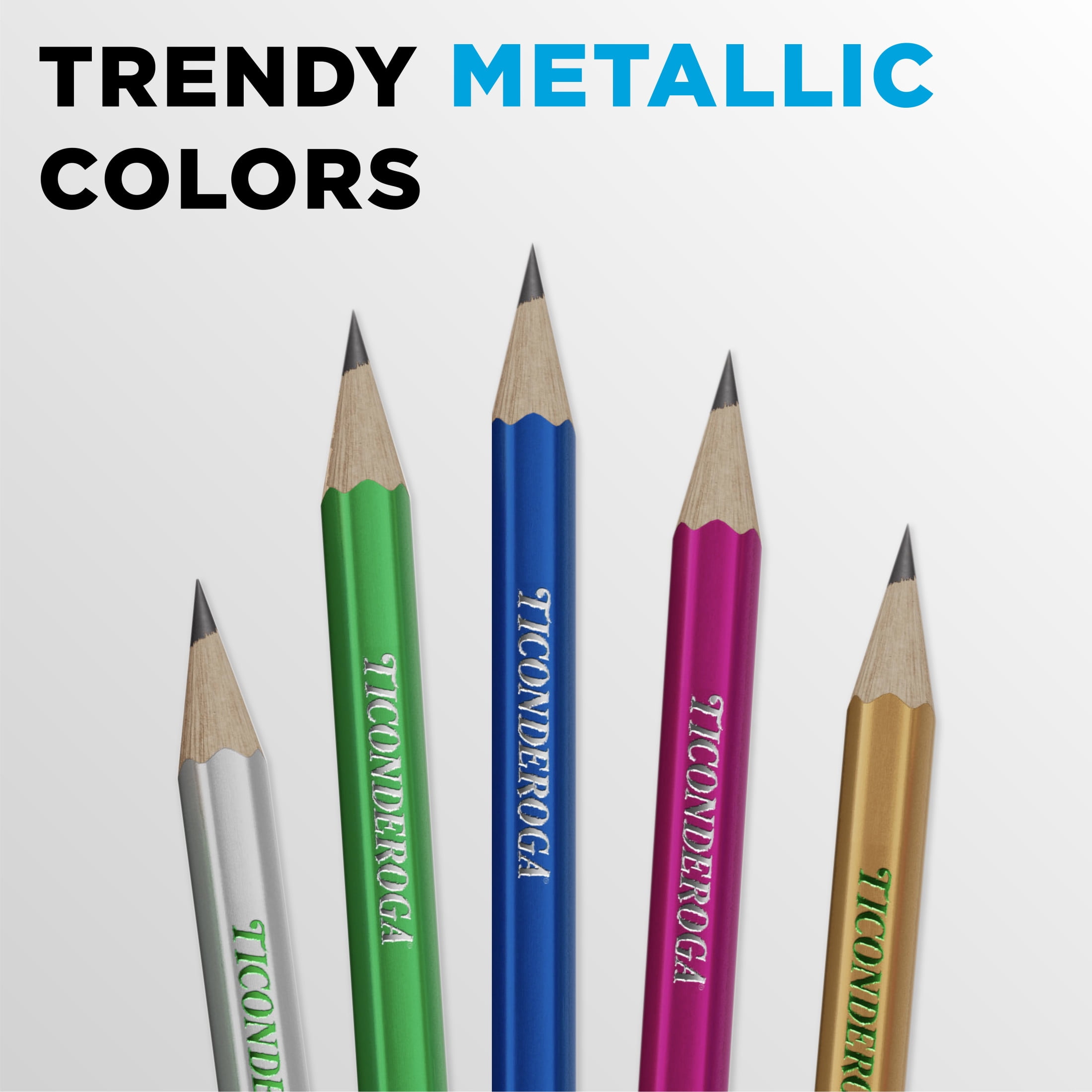 Ticonderoga Wood Pencils, Presharpened, #2 HB .3 mm Lead, Metallic Assorted, 12 Count