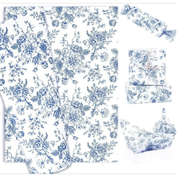 Floral Tissue Paper Chinoiserie Wrapping Tissue Paper for Gifts/Flower/DIY Crafts Decor Blue 20sheets (Each 19.7×27.56in)