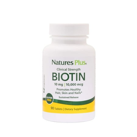 Natures Plus Biotin - 10,000 mcg, 90 Vegan Tablets, Sustained Release - High Potency Vitamin B7 Supplement, Supports Skin, Nail & Hair Growth, Energy Booster - Vegetarian, Gluten Free - 90