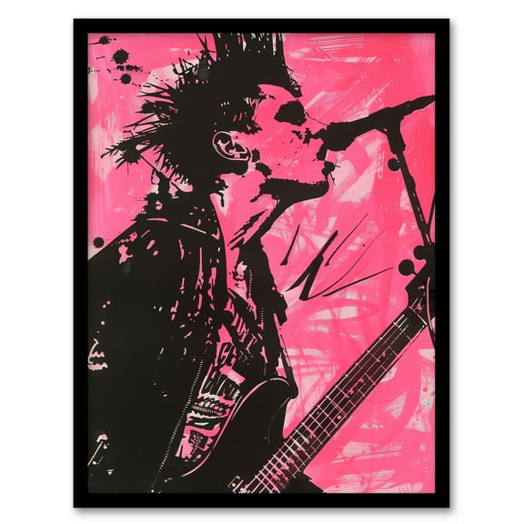 Artery8 Punk Music Singer Guitarist Modern Portrait Pink Living Room Art Print Framed Poster Wall Decor 12x16 inch