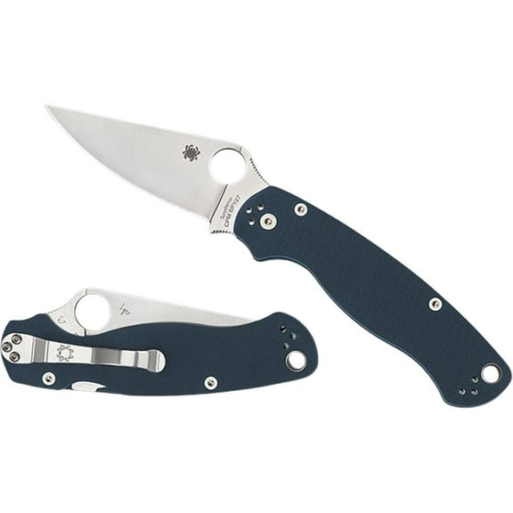 Spyderco Para Military 2 Pocket Knife 3.45" Drop Point CPM-SPY27 Satin Blade G-10 Handle Blue