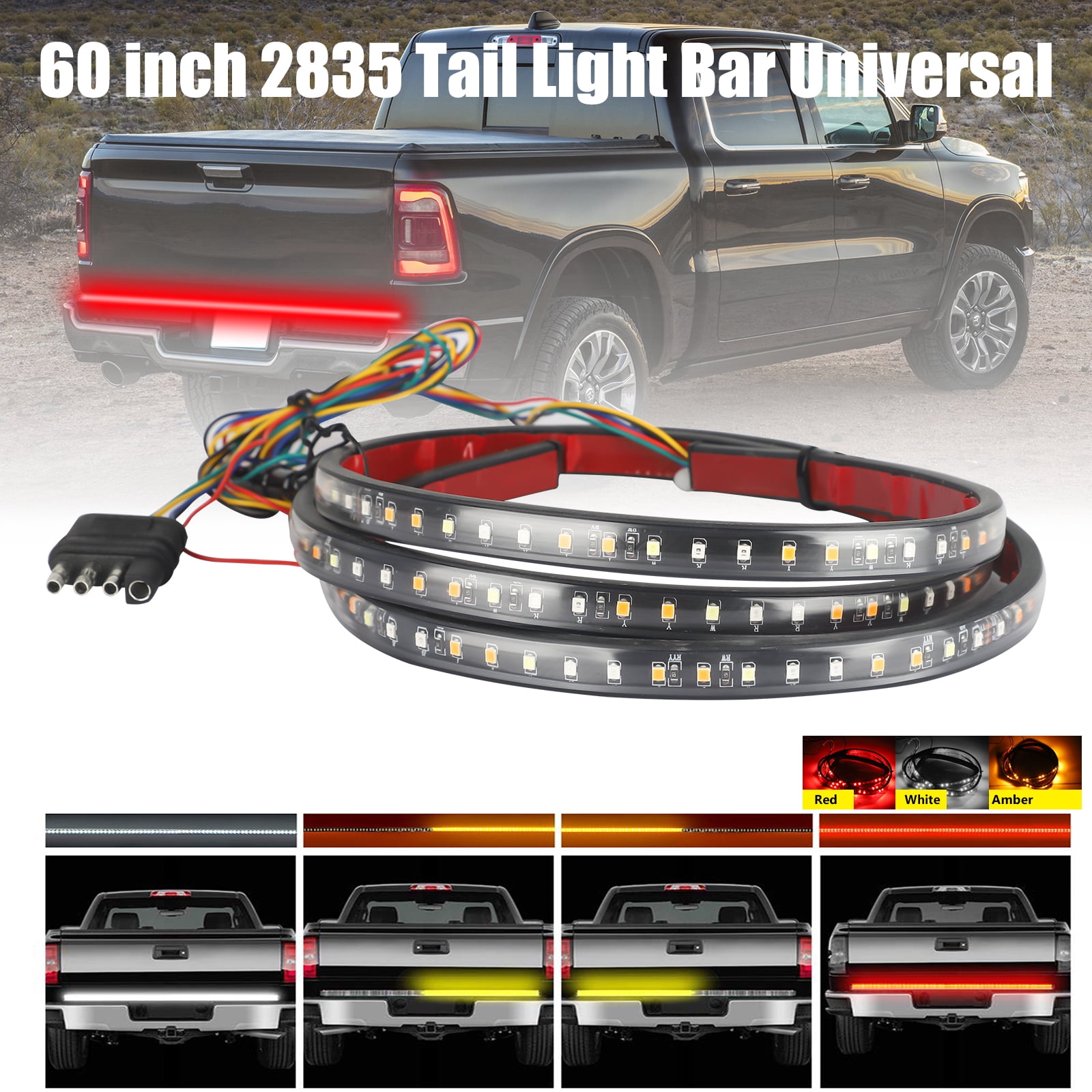 Upgraded Led Tailgate Light Bar 3 Row,Turn Signal Light Normal When Braking,60 Inch Tailgate Light Strip for Truck Trailer SUV RV VAN Waterproof with Standard 4-Pin Flat Connector,No Drill Install Upgraded Led Tailgate Light Bar 3 Row,Turn Signal Light Normal When Braking,60 Inch Tailgate Light Strip for Truck Trailer SUV RV VAN Waterproof with Standard 4-Pin Flat Connector,No Drill Install