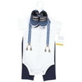 thumbnail image 2 of Hudson Baby Infant Boy Cotton Bodysuit, Pant and Shoe Set, Blue Anchor Suspender, 9-12 Months, 2 of 3