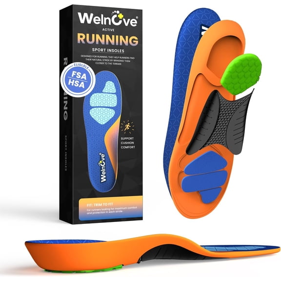 Welnove Lightweight Running Insoles, Shock-Absorbing Sports Inserts, Ideal for Athletes, Standing All Day, for Men Women