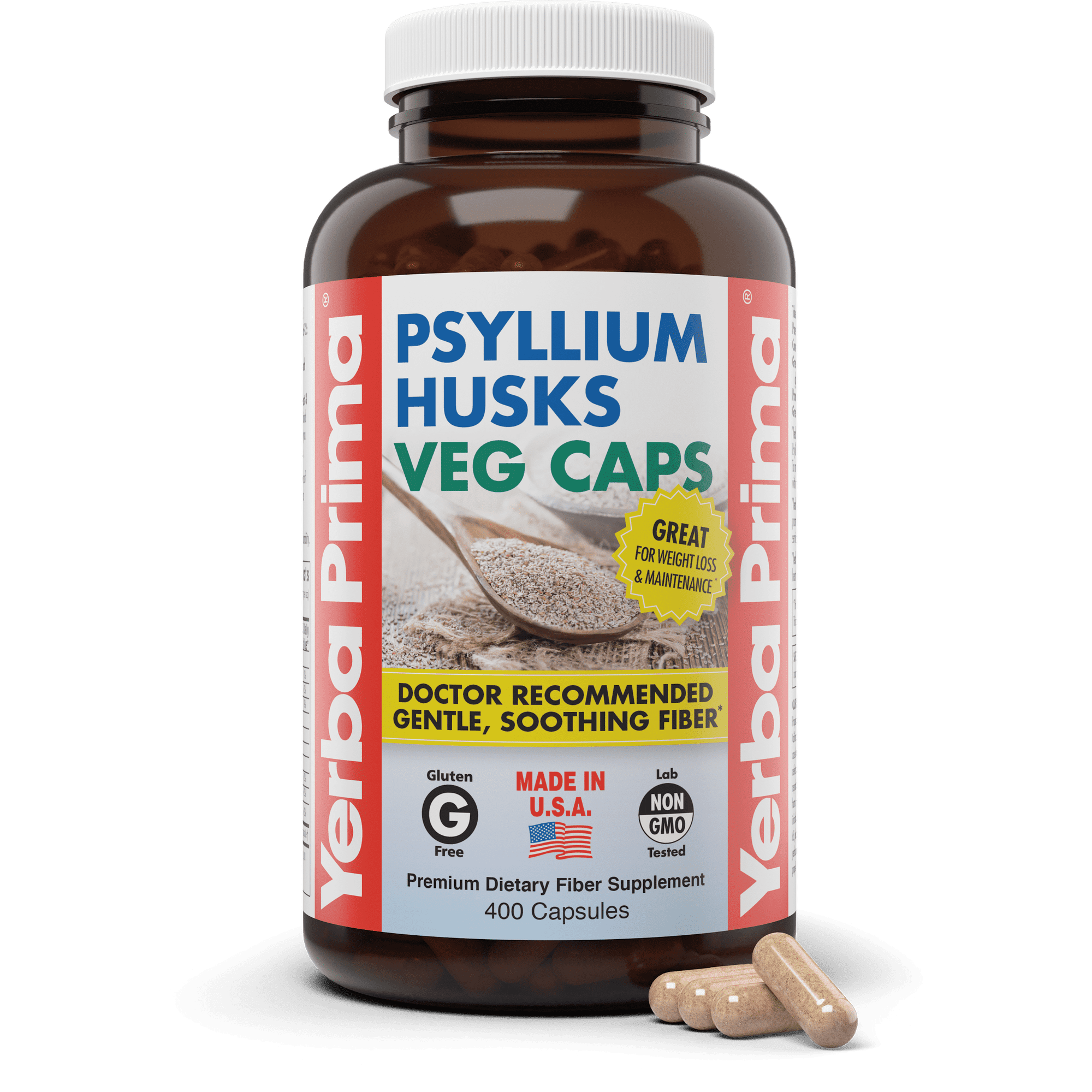 Yerba Prima Psyllium Husks Veg Caps, 400 Capsules (625mg) - Colon Cleanser, Daily Fiber Supplement