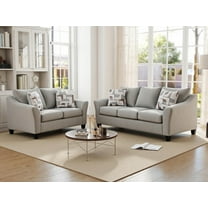 Roundhill Furniture Elaris 2-Piece Living Room Set – Flared Arm Sofa and Loveseat with Chenille Upholstery, Taupe