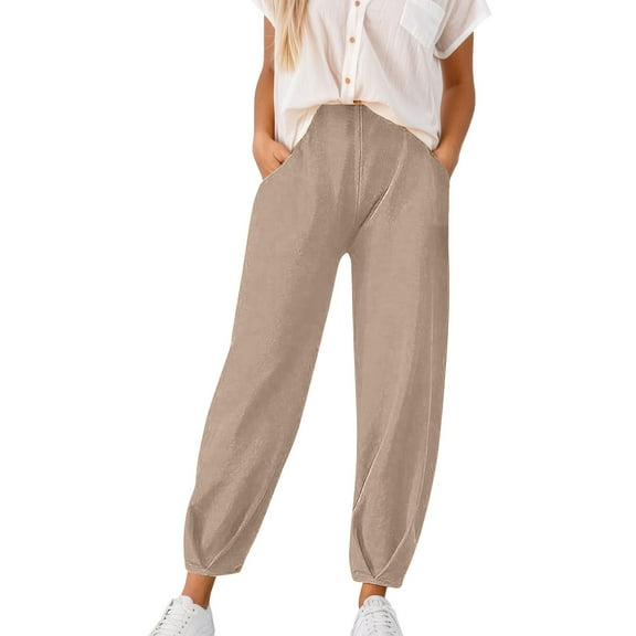 Women's Slim Fit Ankle Casual Pants - Stretchy, Solid Color, Functional Pockets - Spring/Summer, S-XXXL