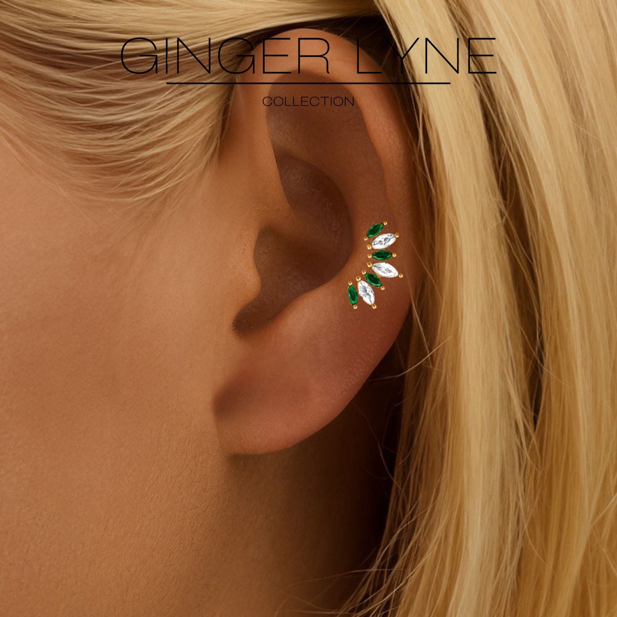 Green Marquise CZ Flat Back Earrings for Cartilage Upper Lobe Gold Plated Sterling Silver 1 pair by Ginger Lyne
