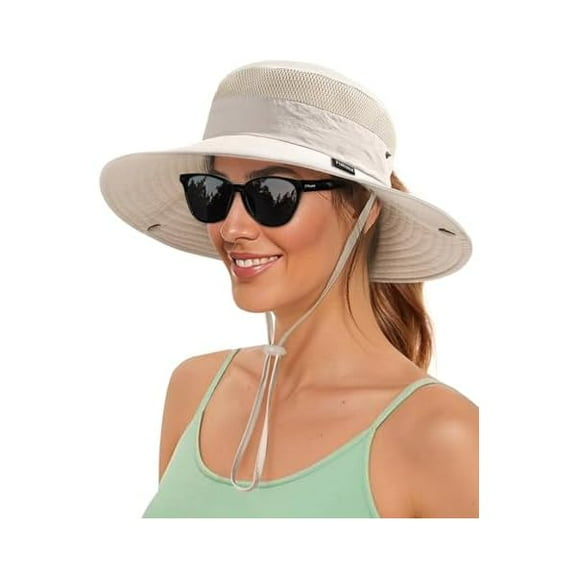 Sun Hats for Women with Ponytail Hole Beach Hiking Summer Wide Brim Outdoor UV Protection Packable Bucket Safari Hat