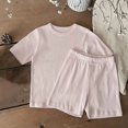 thumbnail image 2 of YunPes Toddlers Plain Cotton Pajama Set Breathable Short Sleeve Crew Neck Top and Shorts Soft Loose Fit 2 Piece Outfit, 2 of 9