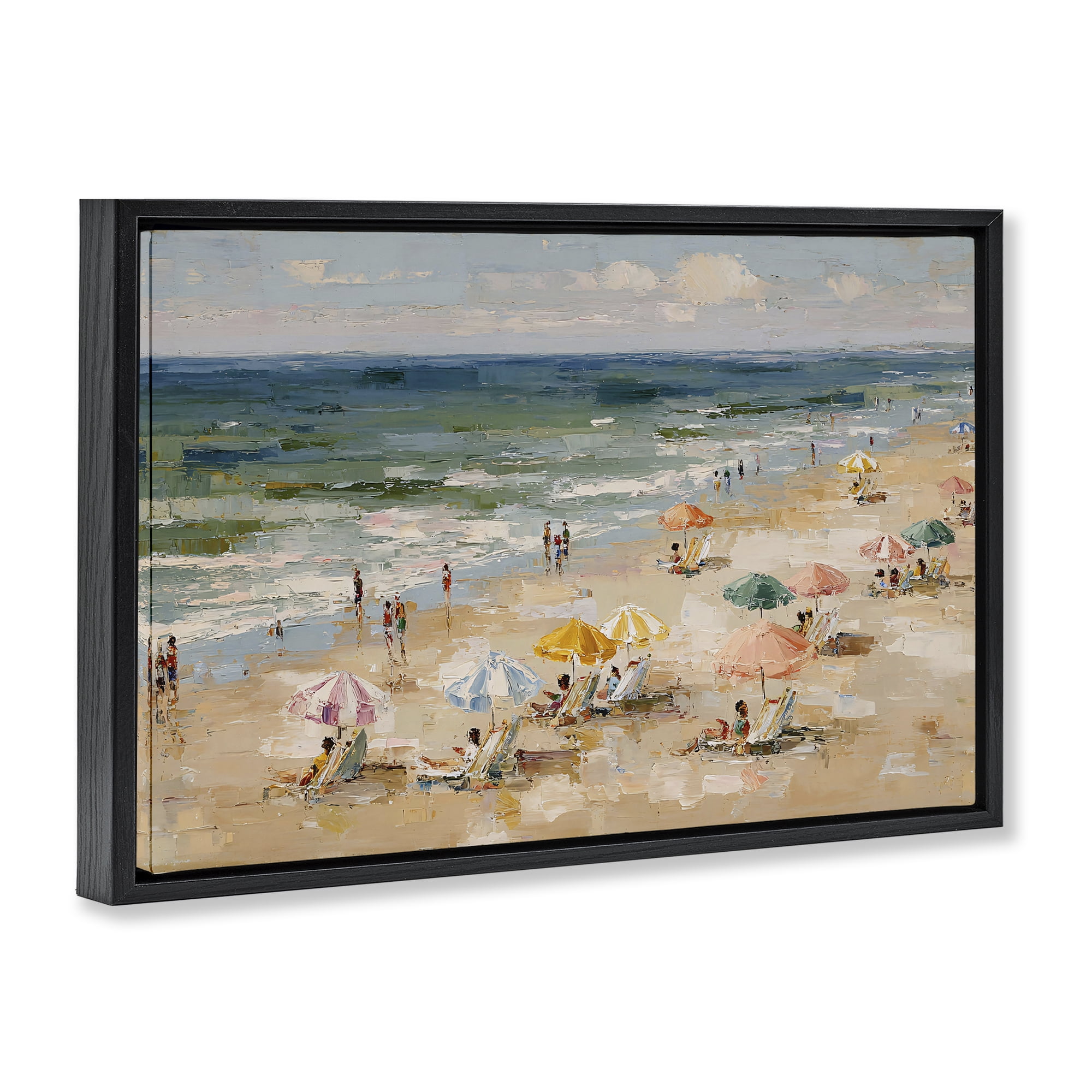 Stupell Industries Impressionist Summer Beach Day Black Framed Floater Canvas Wall Art, design by Jacky Ngan