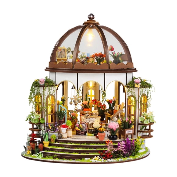 Bunblic DIY Miniature Dollhouse 3D Wooden Puzzle Collection Decorative Miniature Garden House Kit Built in Light for Kids Adults Gift English Instruction