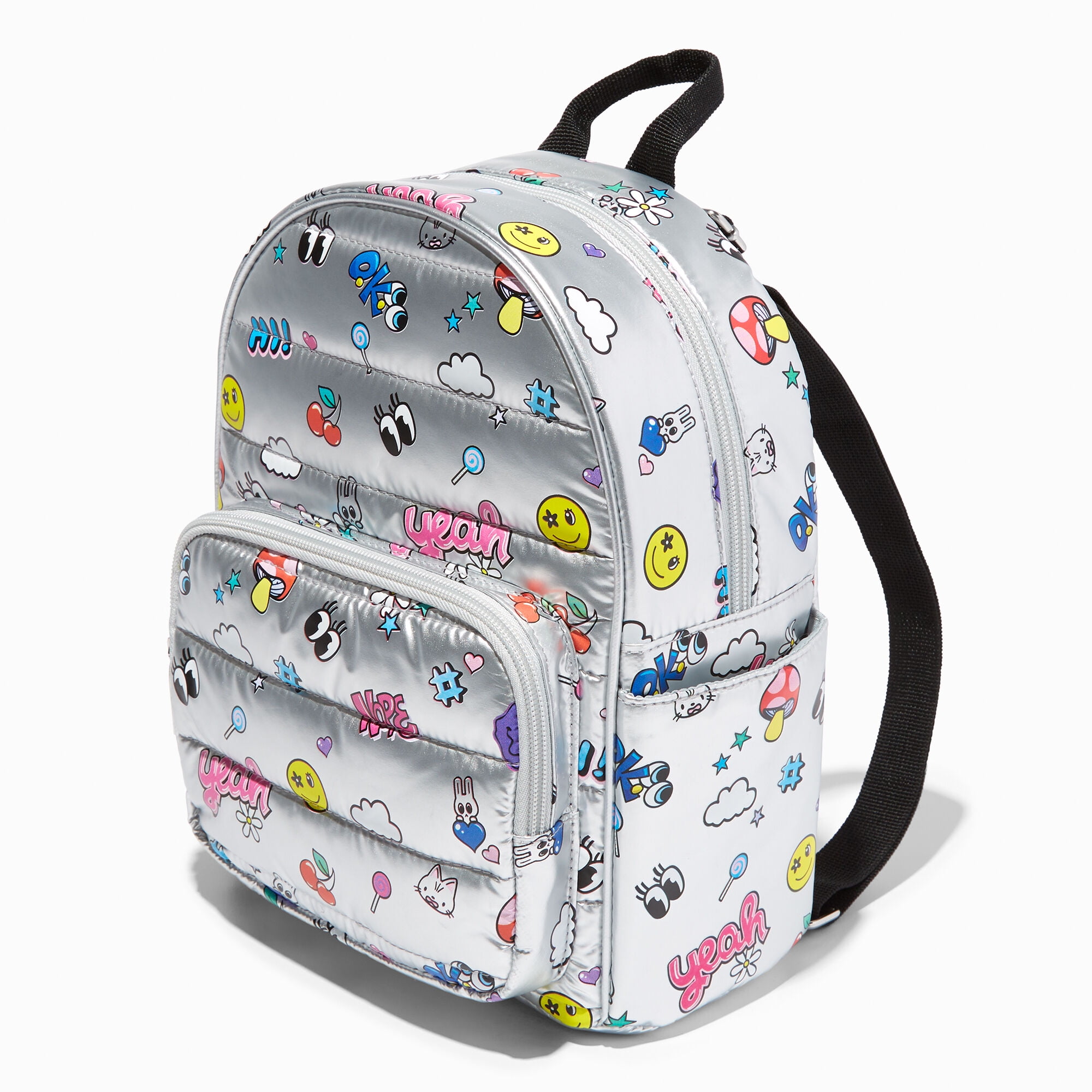 Claire s Small Backpack Girls Purse Fun Funky Fashion Accessory Mini Backpacks for Kids Little Girl Tweens and Teens Silver Y2K Icons Nylon 9x12x4 Walmart