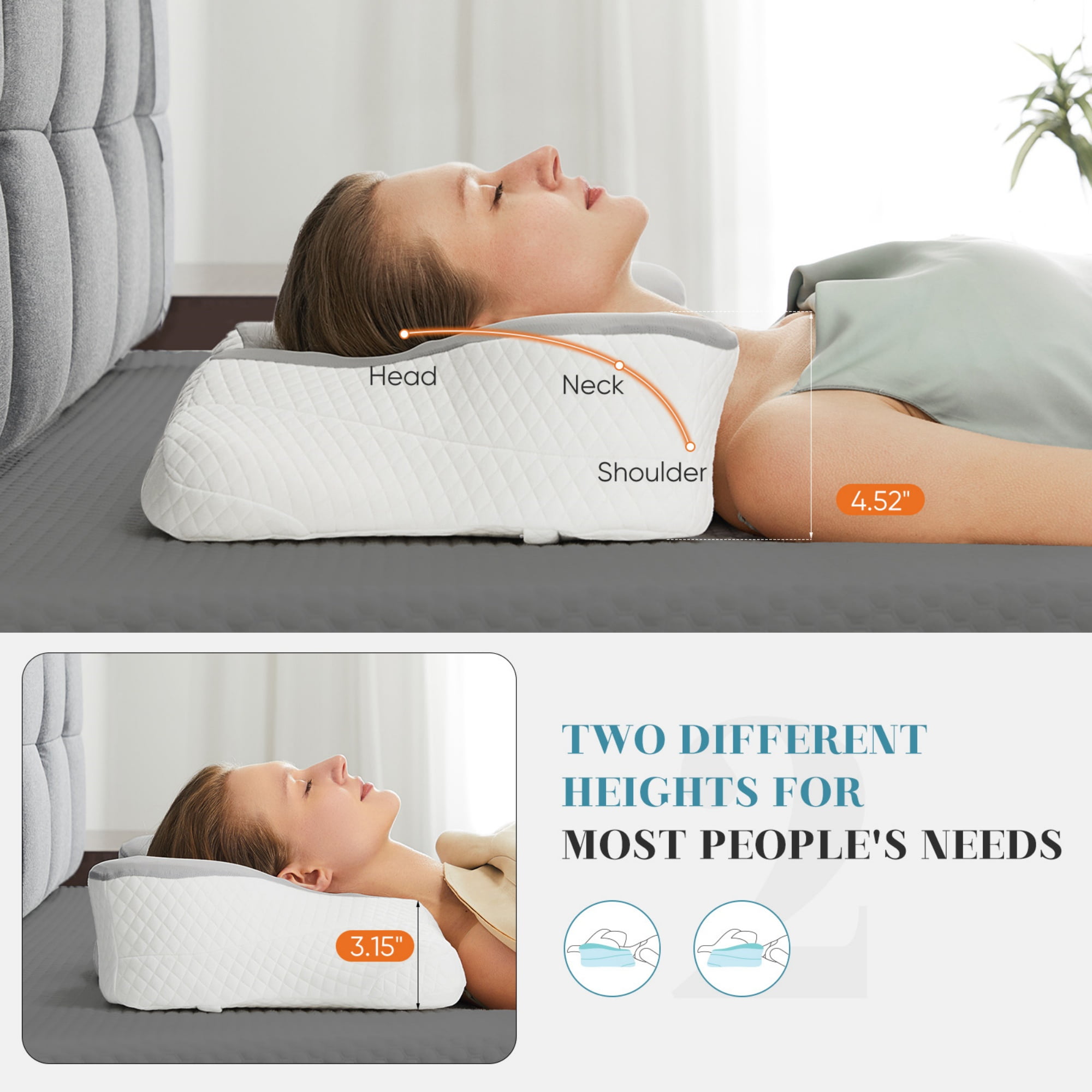 edx Queen Size Cervical Contour Pillow Effective Pain Relief Cooling Pillow for Neck Support, Ergonomic Contour Memory Foam Bed Pillow for Side Back Stomach Sleepers, Gray