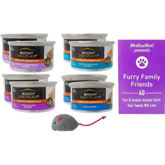 Purina Pro Plan Complete Essentials Cat Food - 8 Can Sampler (2) Each: Turkey Veg, Sole Veg, Turkey Rice, Tuna (3 Ounces) | MerlinsMart Zine   Catnip Toy